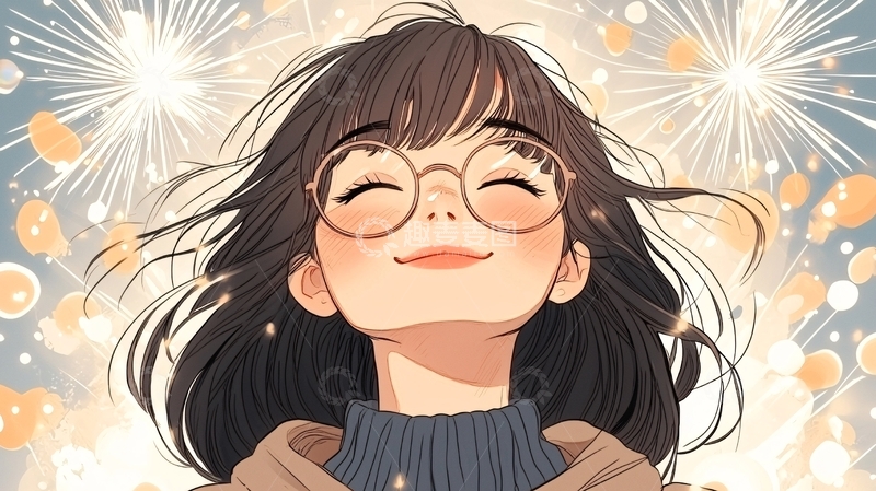 高清大图下载【趣麦麦图】烟花下的微笑女孩