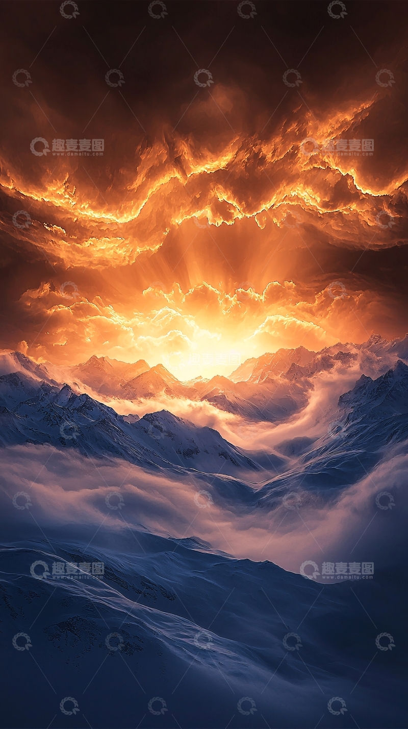 高清大图下载【趣麦麦图】雪山日出云海