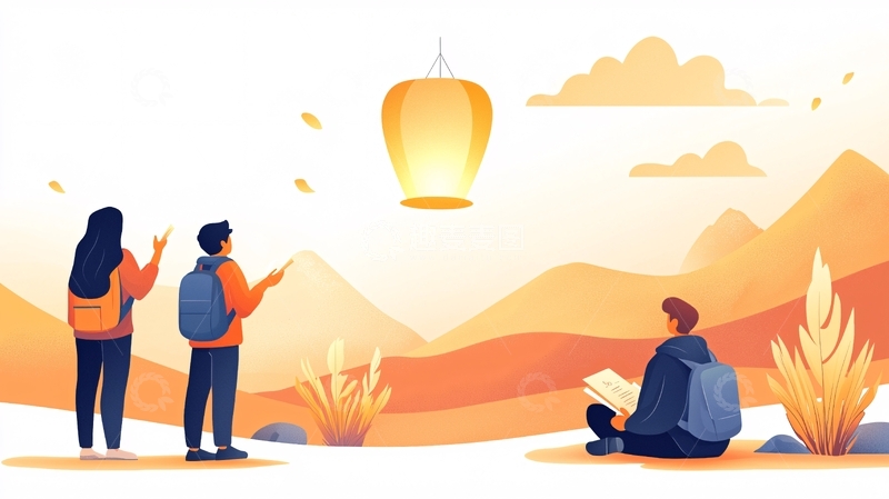 高清大图下载【趣麦麦图】秋日山间放飞纸灯笼