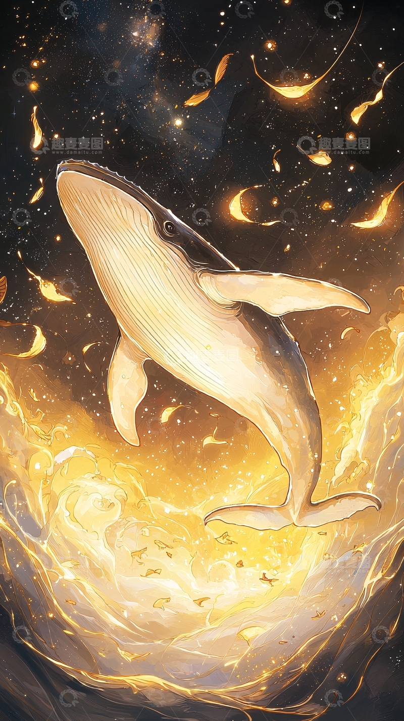 高清大图下载【趣麦麦图】梦幻鲸鱼与流星雨