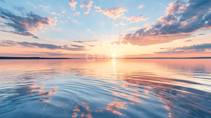 高清大图下载【趣麦麦图】夕阳下的宁静湖面