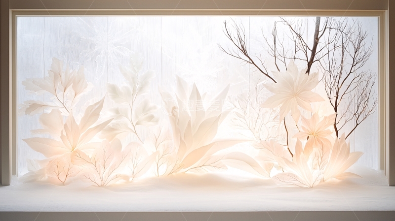 高清大图下载【趣麦麦图】白色花朵与树枝的艺术窗景