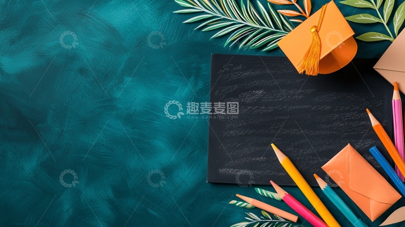 高清大图下载【趣麦麦图】毕业季创意文具背景图