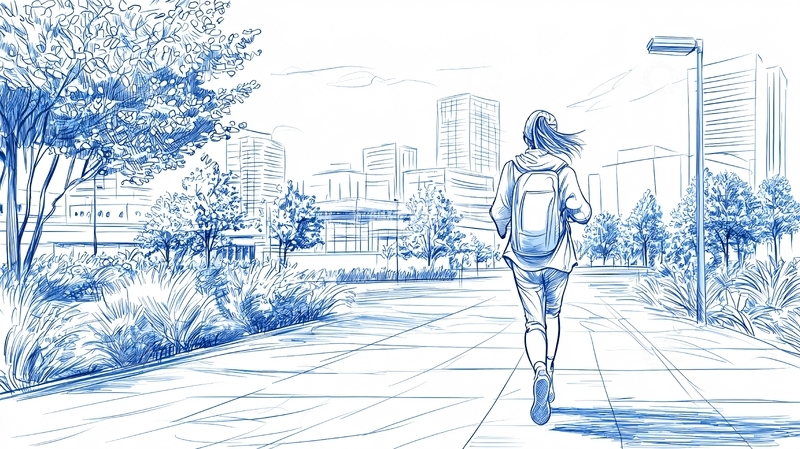 高清大图下载【趣麦麦图】城市公园跑步女孩手绘图