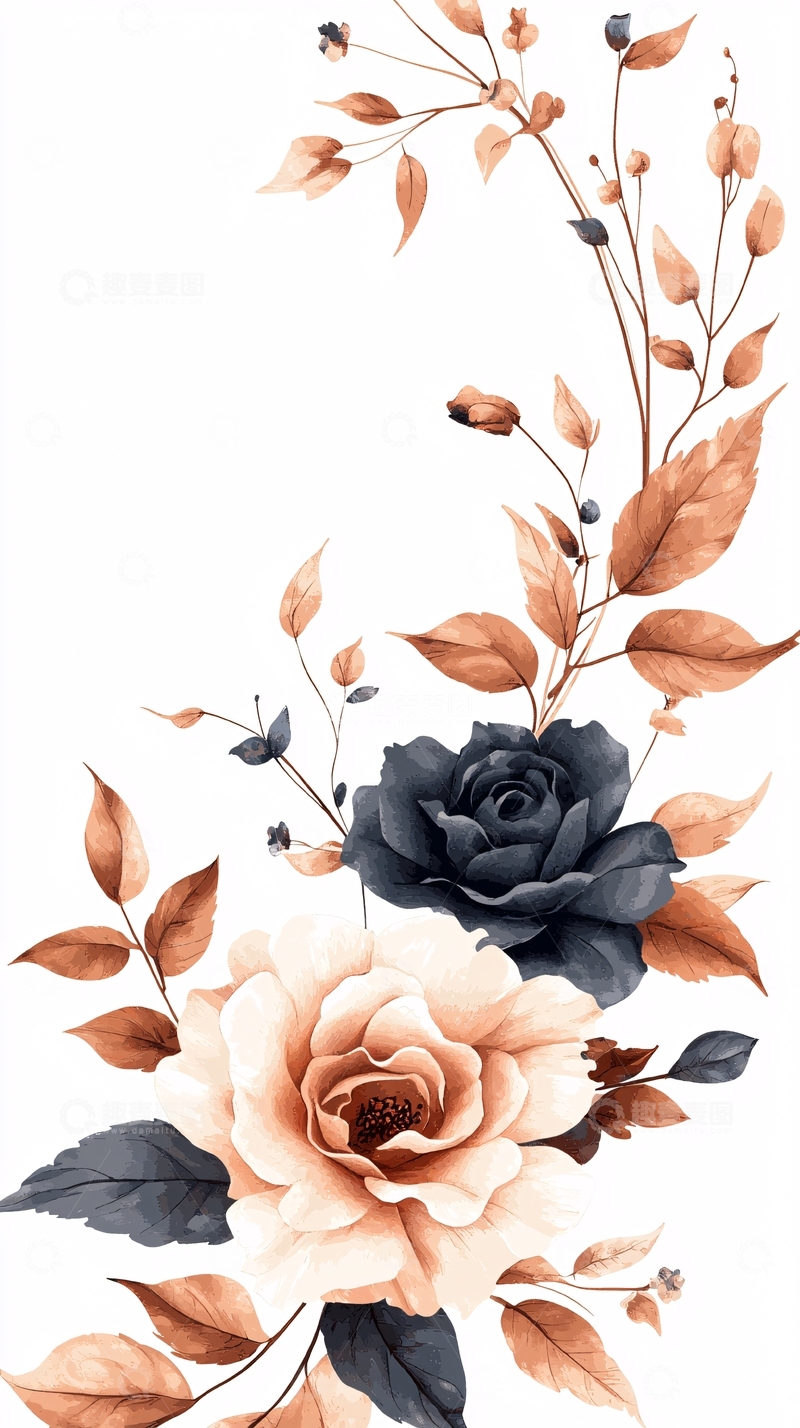 高清大图下载【趣麦麦图】秋日玫瑰花束插画素材