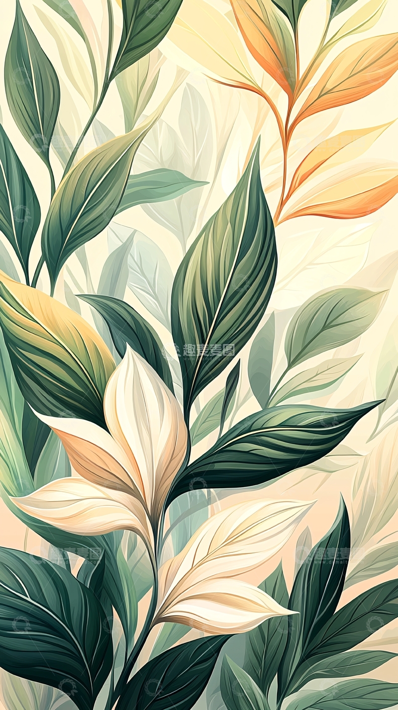 高清大图下载【趣麦麦图】秋日色彩斑斓的叶子图案