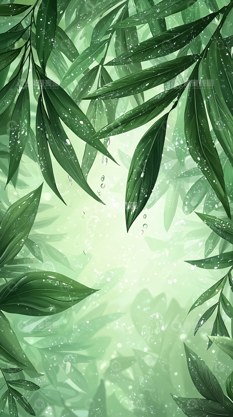 高清大图下载【趣麦麦图】清新雨后竹叶背景图