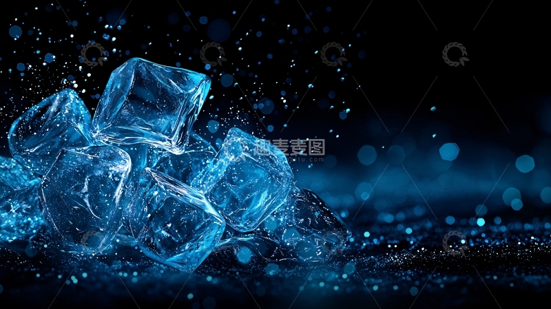 高清大图下载【趣麦麦图】冰块散落夜光背景