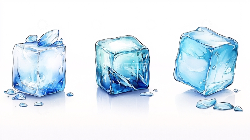高清大图下载【趣麦麦图】冰块融化过程插画素材