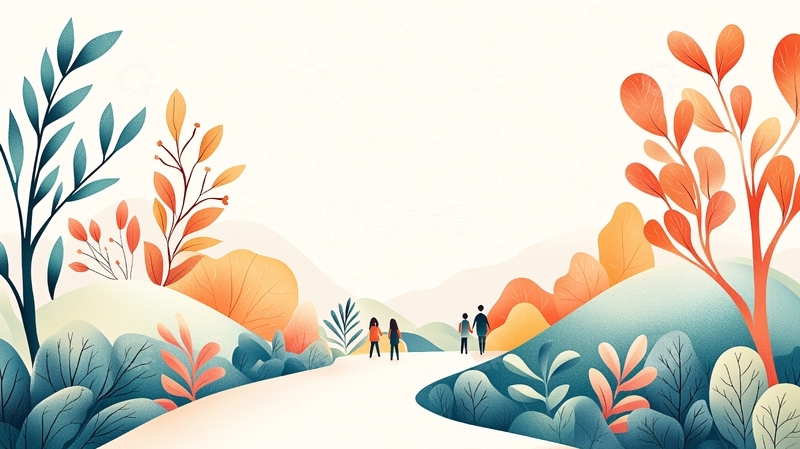 高清大图下载【趣麦麦图】秋日山间散步的温馨场景