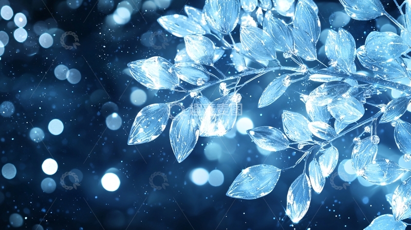 高清大图下载【趣麦麦图】冰晶树叶背景素材