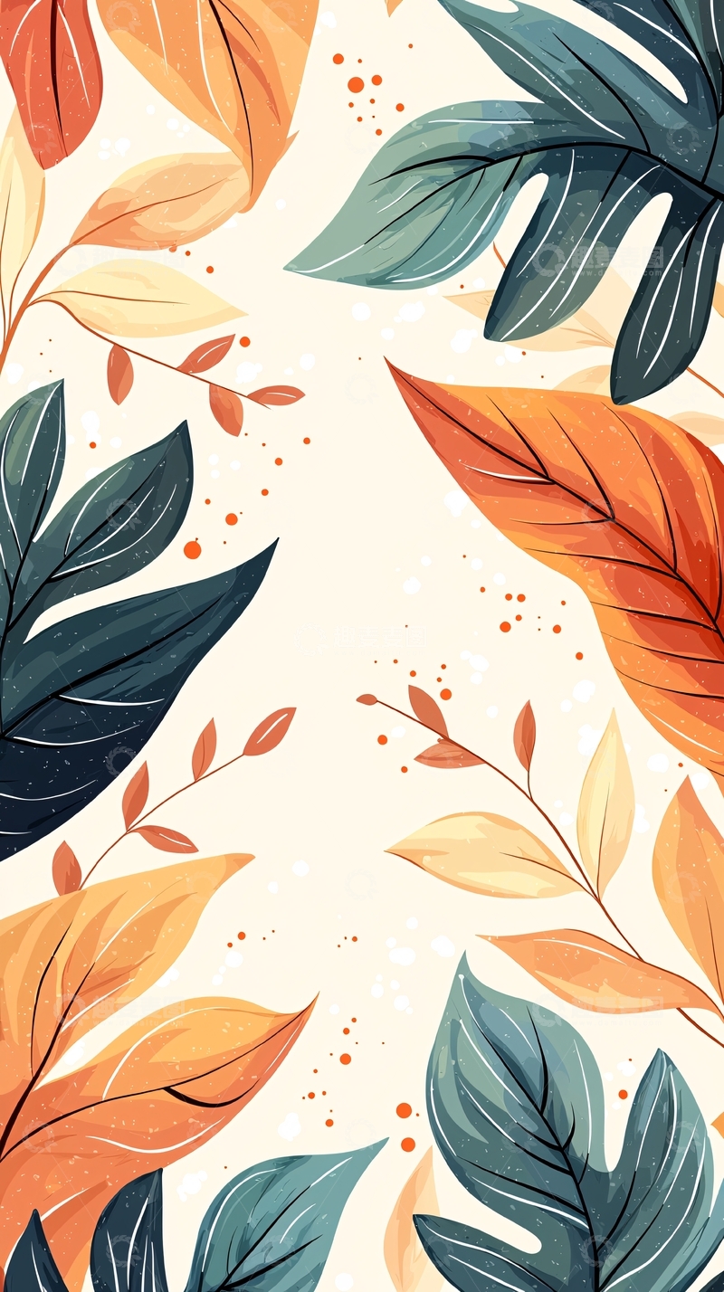 高清大图下载【趣麦麦图】秋叶背景插画素材