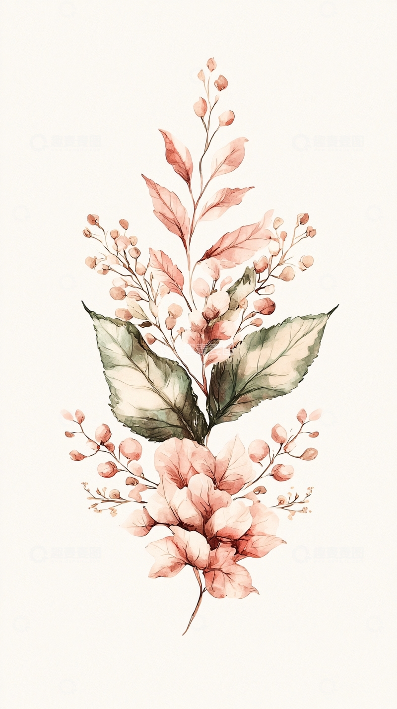 高清大图下载【趣麦麦图】粉红色花卉手绘插画素材