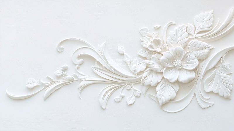 高清大图下载【趣麦麦图】白色浮雕花卉装饰图案