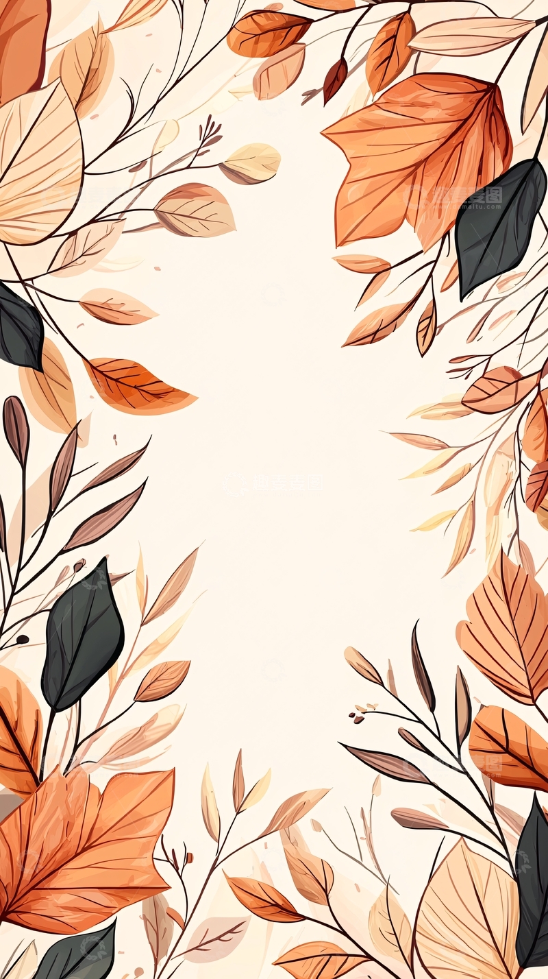 高清大图下载【趣麦麦图】秋日落叶插画背景图