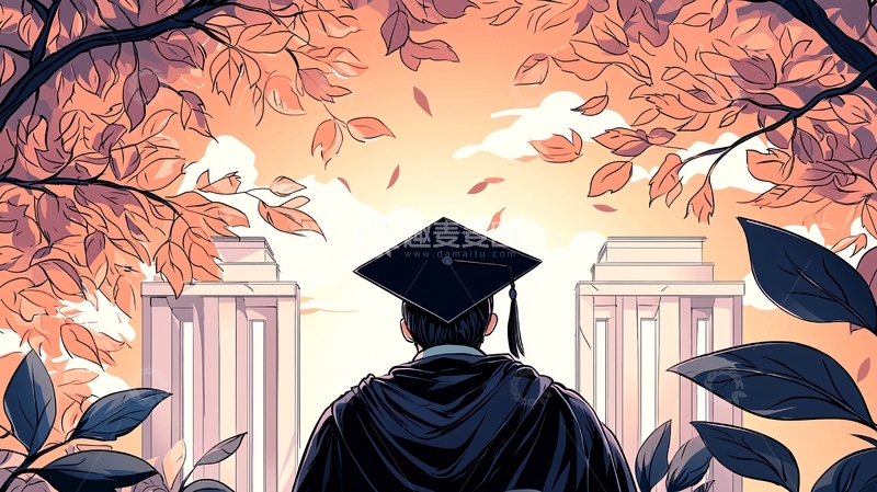 高清大图下载【趣麦麦图】秋日毕业典礼插画