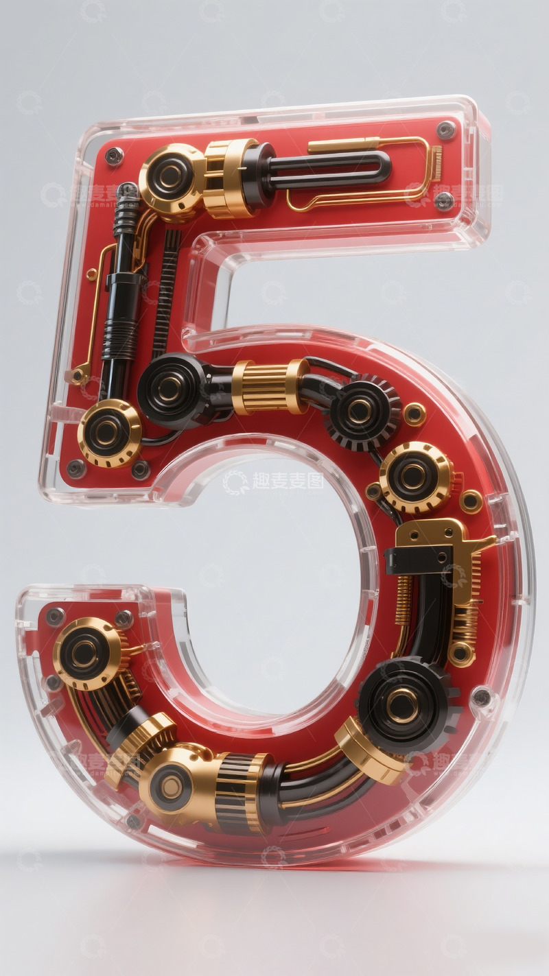 高清大图下载【趣麦麦图】红色机械数字5