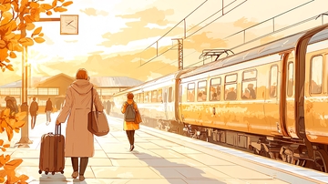 秋日火车站站台等待列车