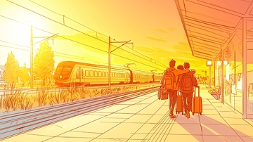 夕阳下的火车站站台