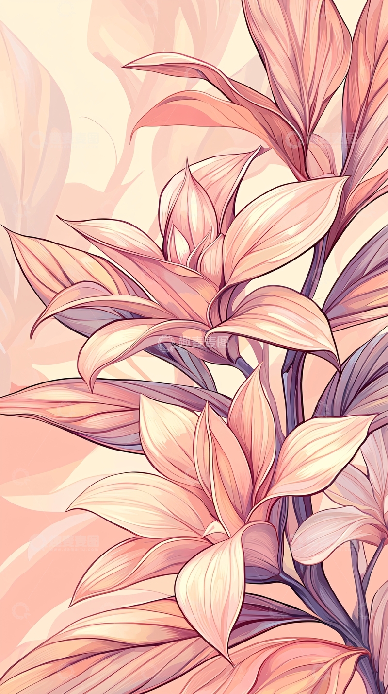 高清大图下载【趣麦麦图】粉色花卉手绘插画背景图