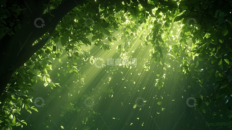 高清大图下载【趣麦麦图】阳光穿透树叶的森林场景