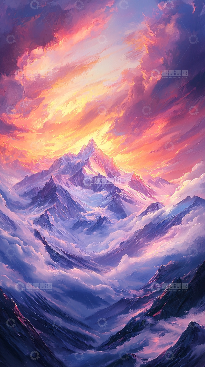 高清大图下载【趣麦麦图】梦幻山峰日落风景