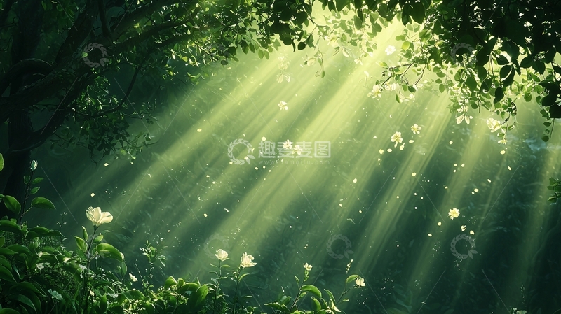 高清大图下载【趣麦麦图】阳光穿透森林的美丽景象