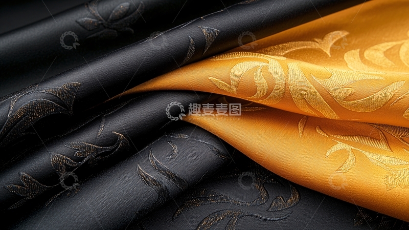 高清大图下载【趣麦麦图】黑色金色刺绣面料堆叠展示