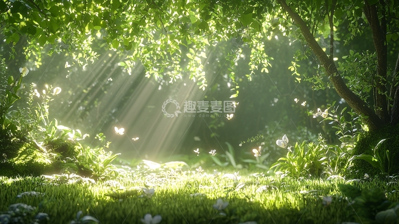高清大图下载【趣麦麦图】阳光穿透森林的美丽场景