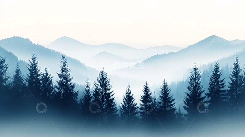高清大图下载【趣麦麦图】雾中森林山脉风景