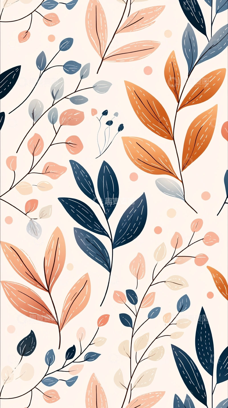 高清大图下载【趣麦麦图】秋日植物插画背景图