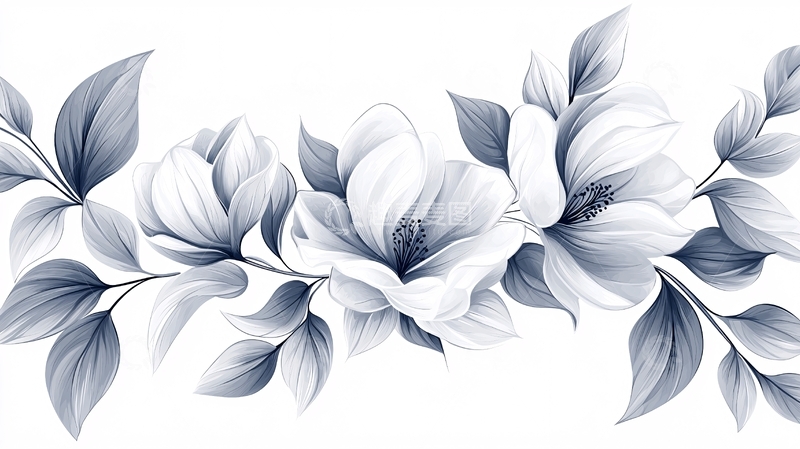 高清大图下载【趣麦麦图】黑白花卉插画素材