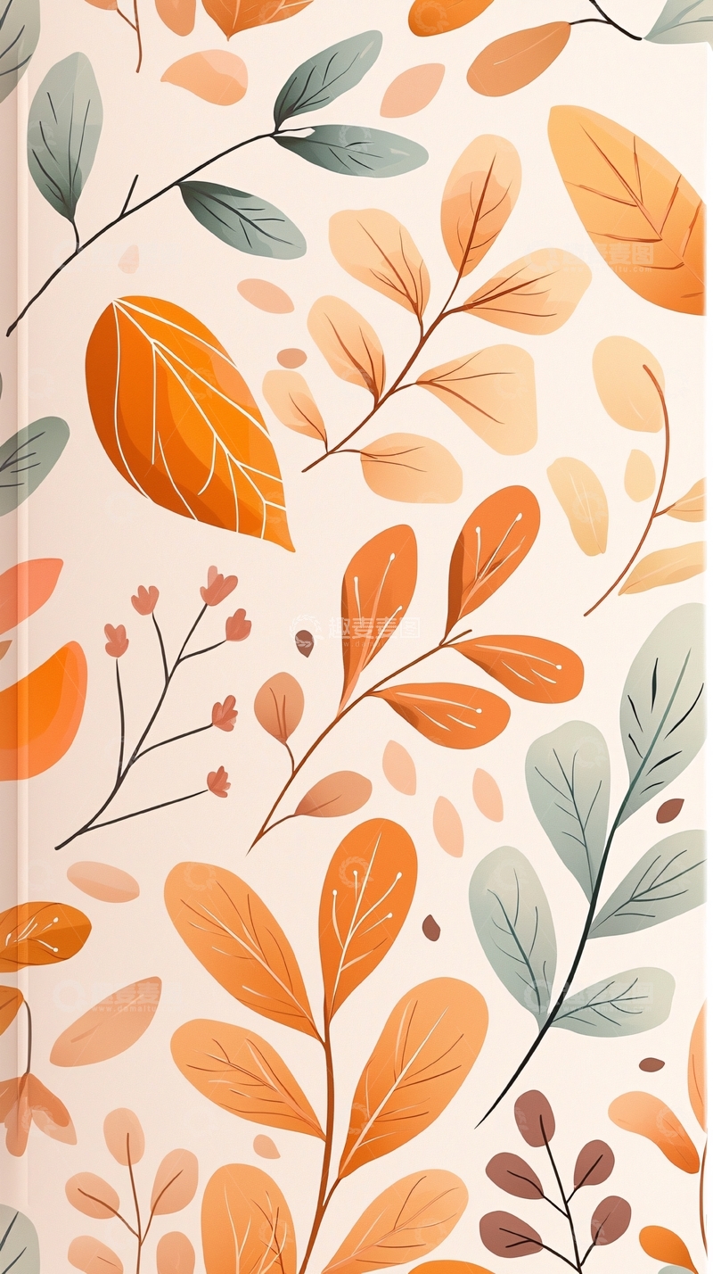 高清大图下载【趣麦麦图】秋叶树枝背景图案素材