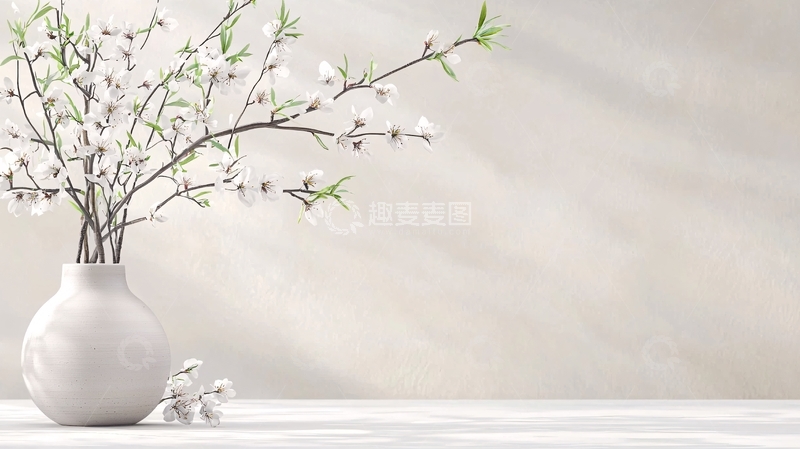 高清大图下载【趣麦麦图】白色花瓶与樱花枝装饰
