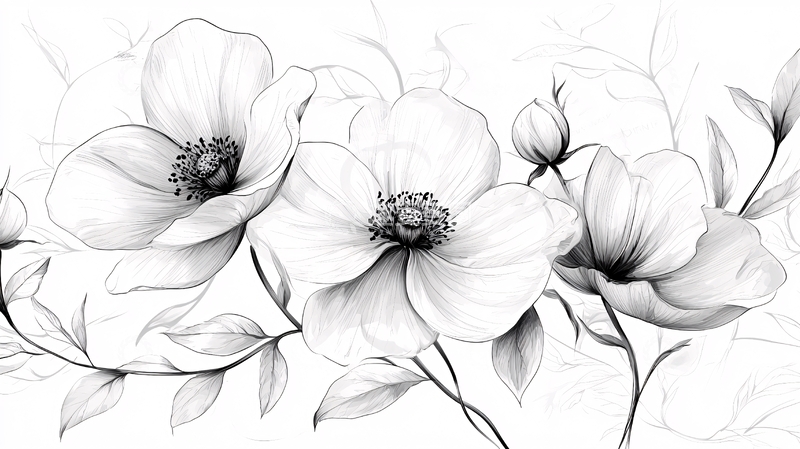 高清大图下载【趣麦麦图】黑白花卉手绘插画素材