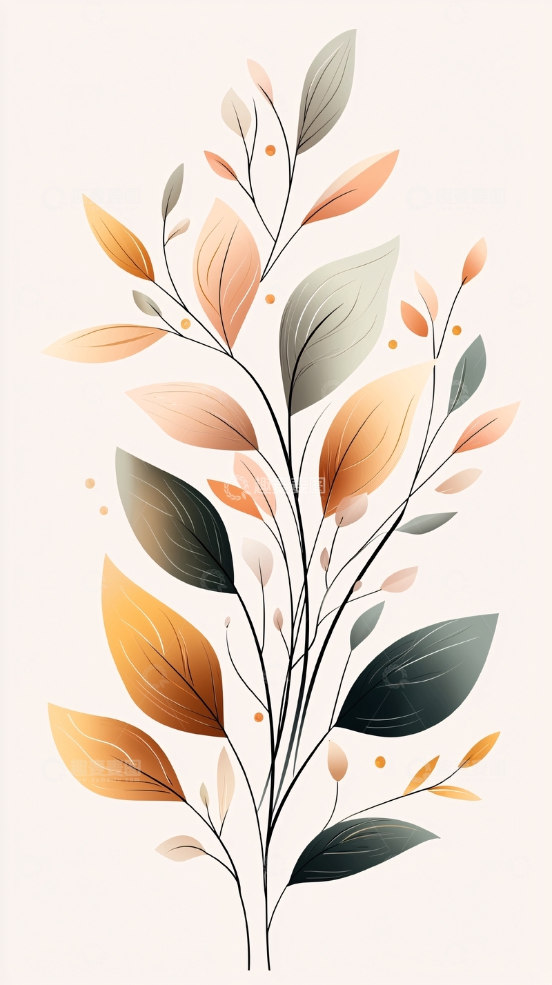 高清大图下载【趣麦麦图】秋日色彩植物插画素材