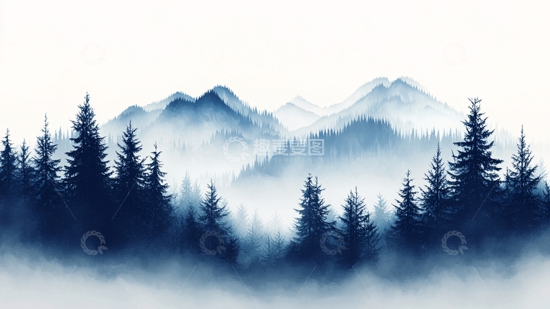 高清大图下载【趣麦麦图】雾中森林山脉风景