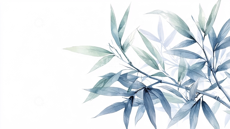 高清大图下载【趣麦麦图】蓝色竹叶植物插画素材