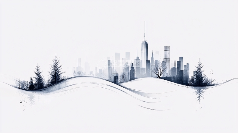 高清大图下载【趣麦麦图】雪景中的城市天际线