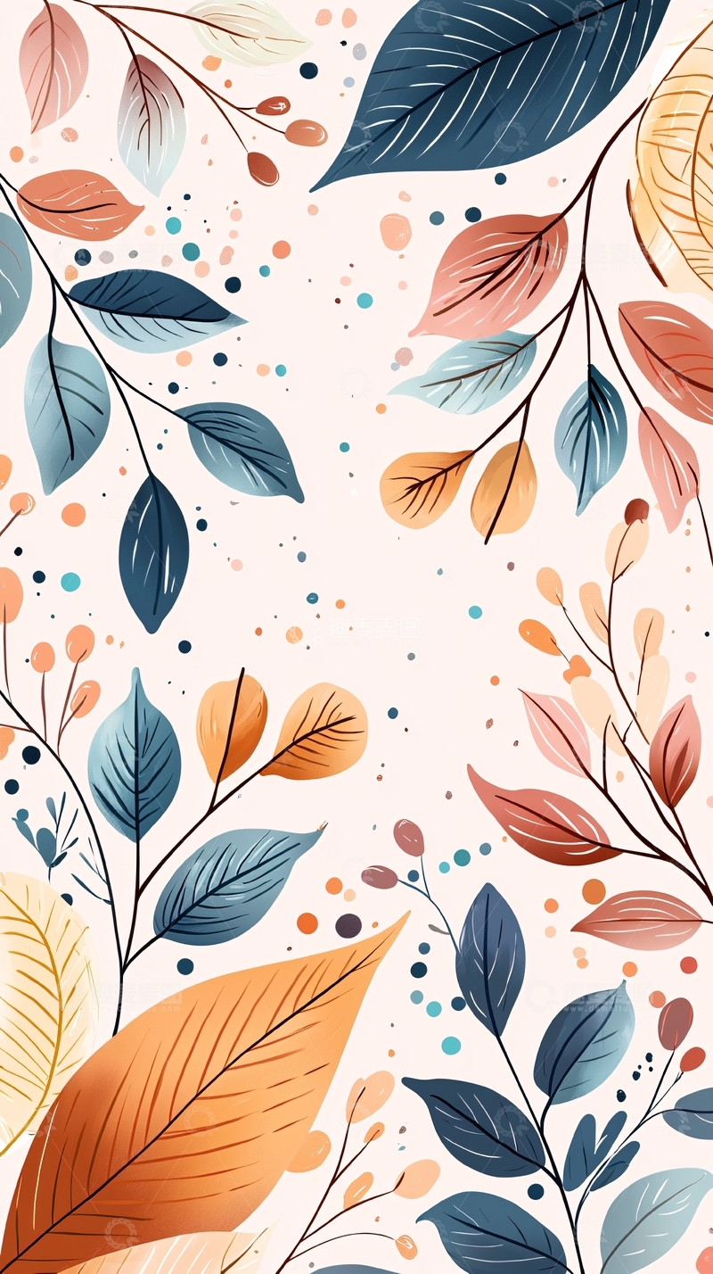 高清大图下载【趣麦麦图】秋日落叶插画背景图