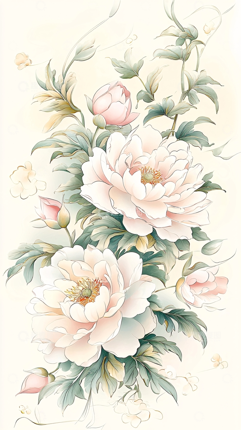 高清大图下载【趣麦麦图】淡雅花卉手绘插画素材