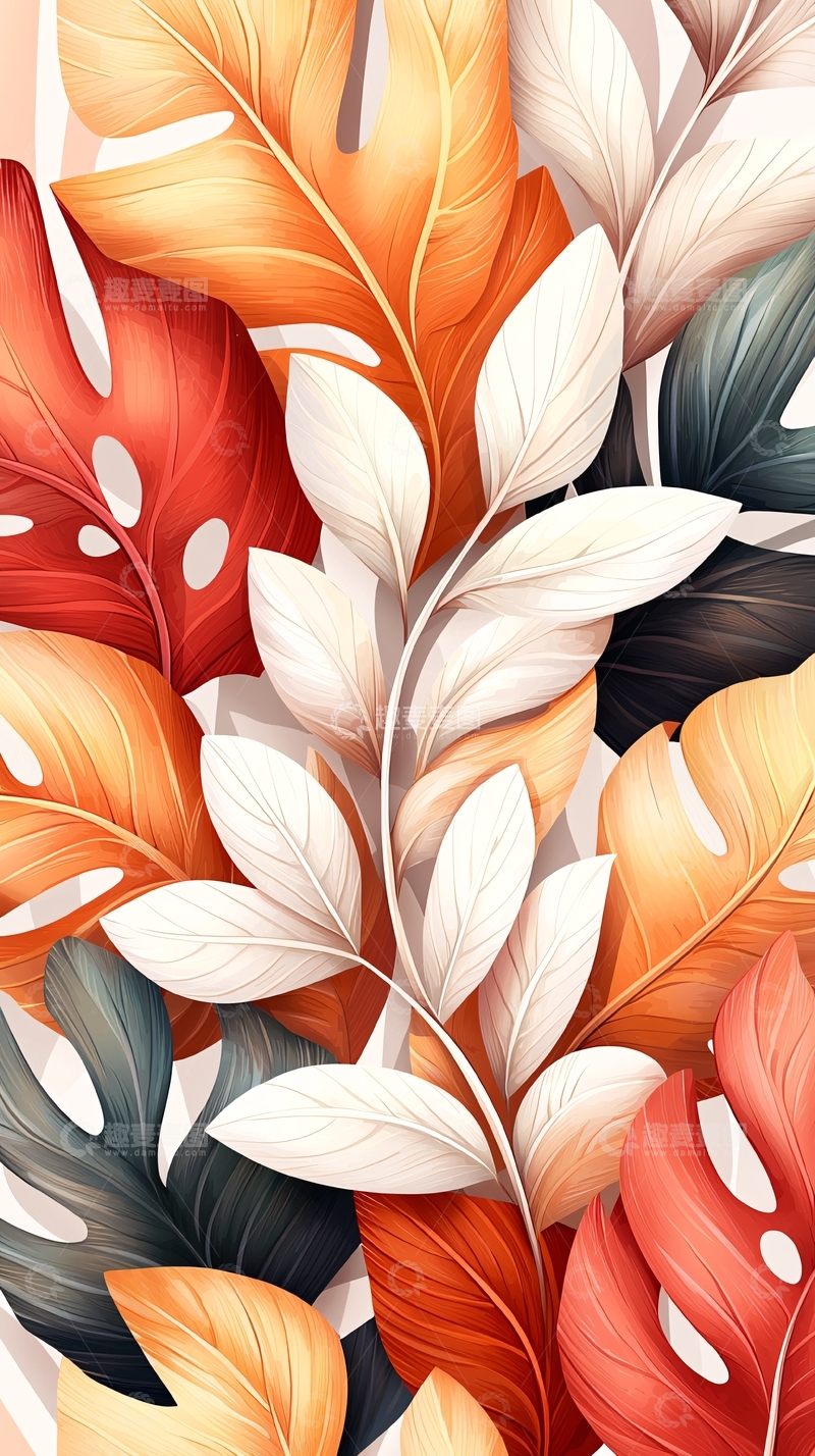 高清大图下载【趣麦麦图】秋日色彩斑斓的叶子图案