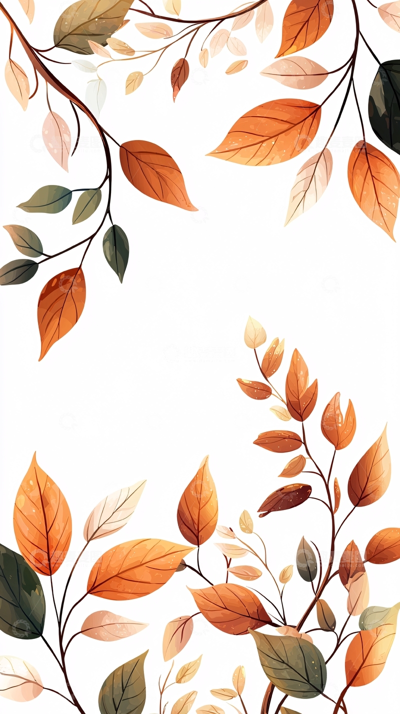 高清大图下载【趣麦麦图】秋叶树枝背景图案