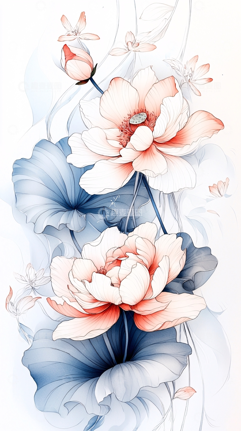 高清大图下载【趣麦麦图】淡雅花卉手绘插画素材