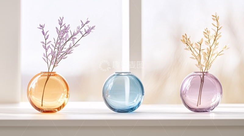 高清大图下载【趣麦麦图】彩色玻璃花瓶摆件展示