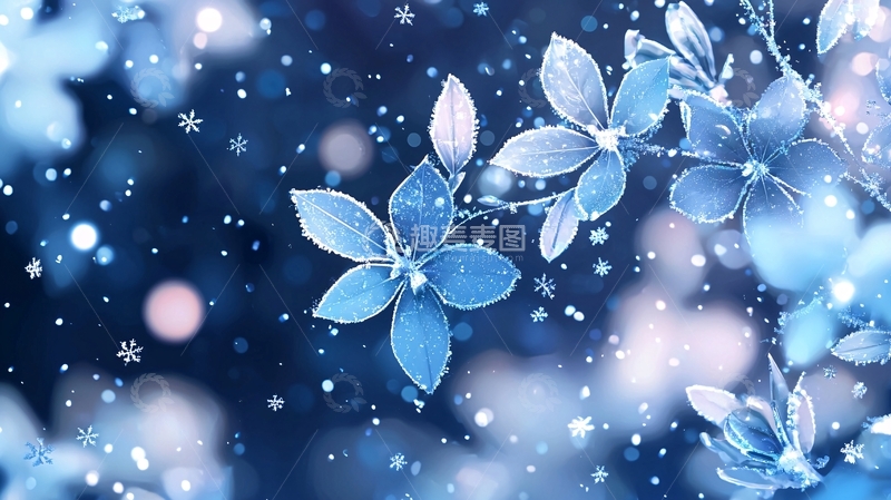高清大图下载【趣麦麦图】冬日雪花与冰晶植物背景