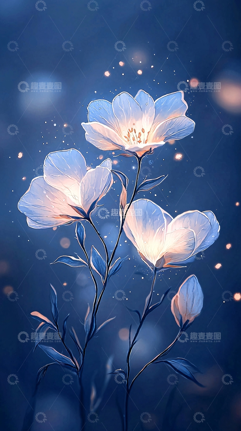 高清大图下载【趣麦麦图】梦幻蓝色花朵背景图