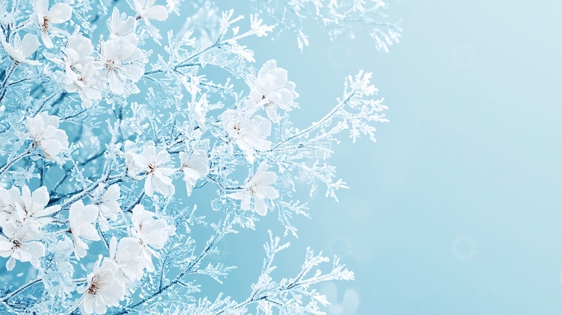 高清大图下载【趣麦麦图】冬日雪景树枝花朵背景