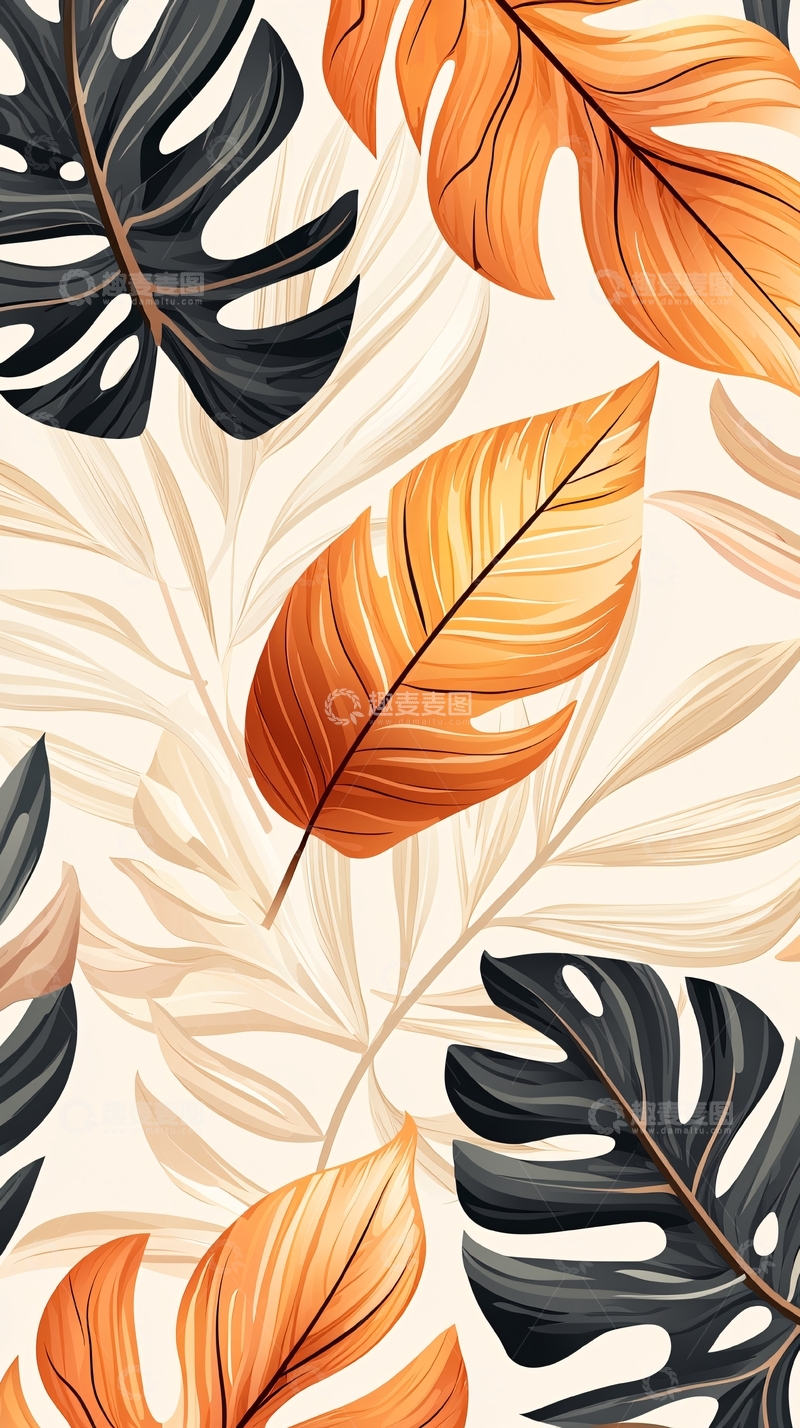 高清大图下载【趣麦麦图】热带植物叶子图案背景