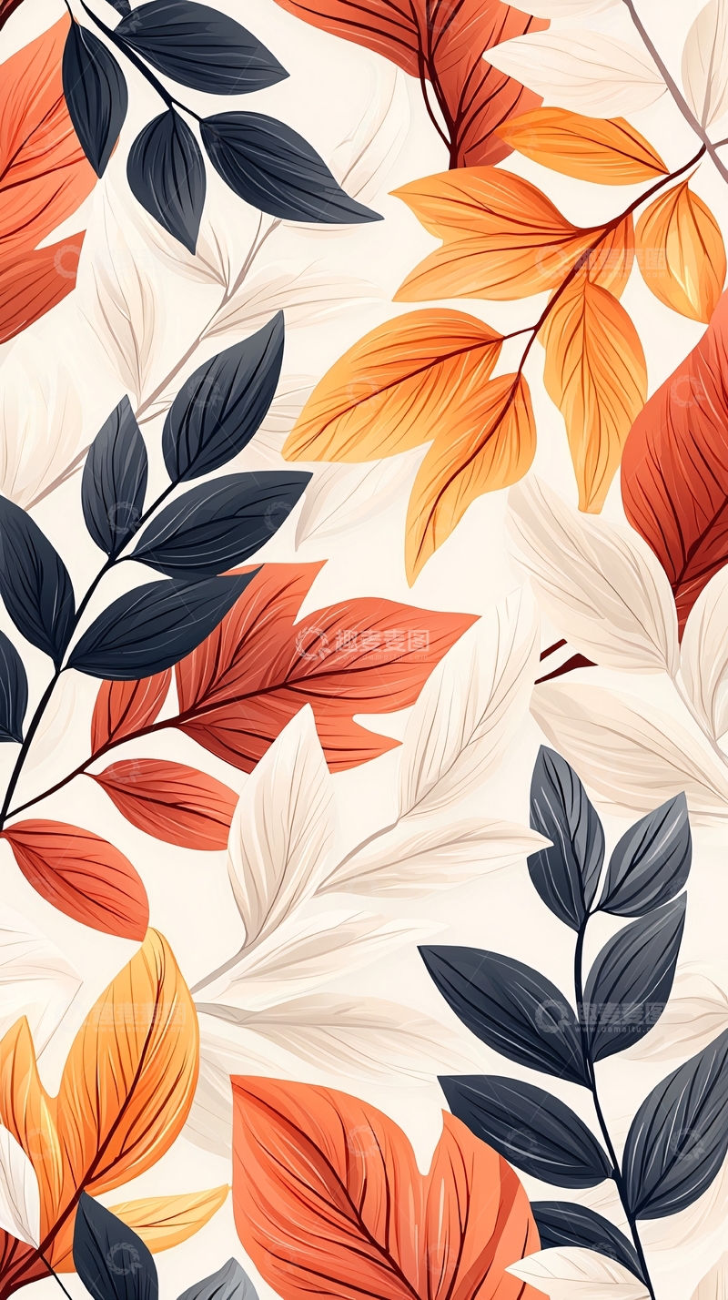 高清大图下载【趣麦麦图】秋叶渐变色背景图案